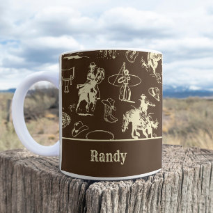 Personalisierter Western Rodeo Cowboy Dark Brown Kaffeetasse