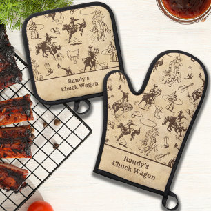 Personalisierter Western-Rodéo-Cowboy Ofenhandschuh & Topflappen-Set