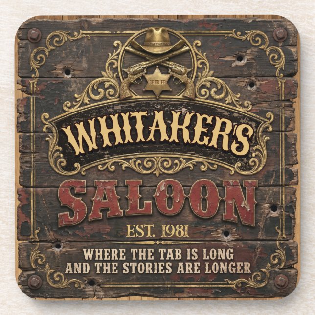 Personalisierter Western-Saloon Rustikaler Männerh Getränkeuntersetzer (Vorderseite)