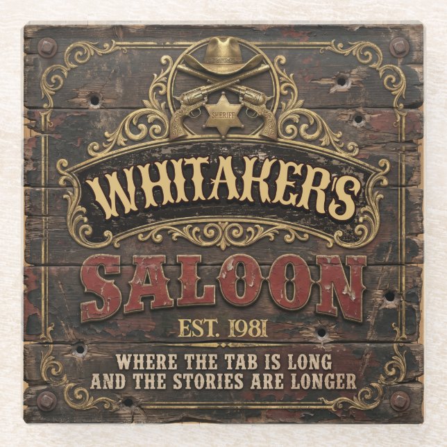 Personalisierter Western-Saloon Rustikaler Männerh Glasuntersetzer (Vorderseite)