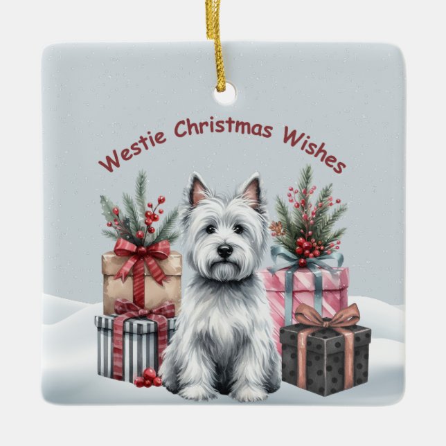Personalisierter Westie mit Geschenken Ornament (Vorderseite)