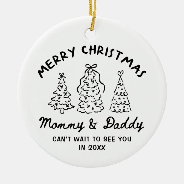 Personalisierter Whimsical-Baby-Ankündigungs-Schmu Keramik Ornament (Vorne)
