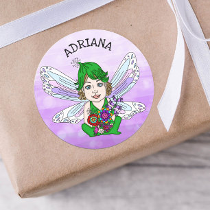 Personalisierter Whimsical Fairy Name   Runder Aufkleber