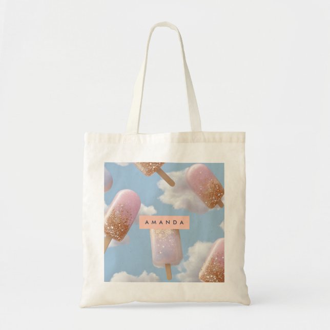 Personalisierter Whimsical Glitzer Popsim Muster Tragetasche (Vorne)