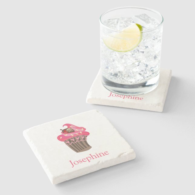 Personalisierter Whimsy Pink Cupcake Untersetzer (Seitenansicht)