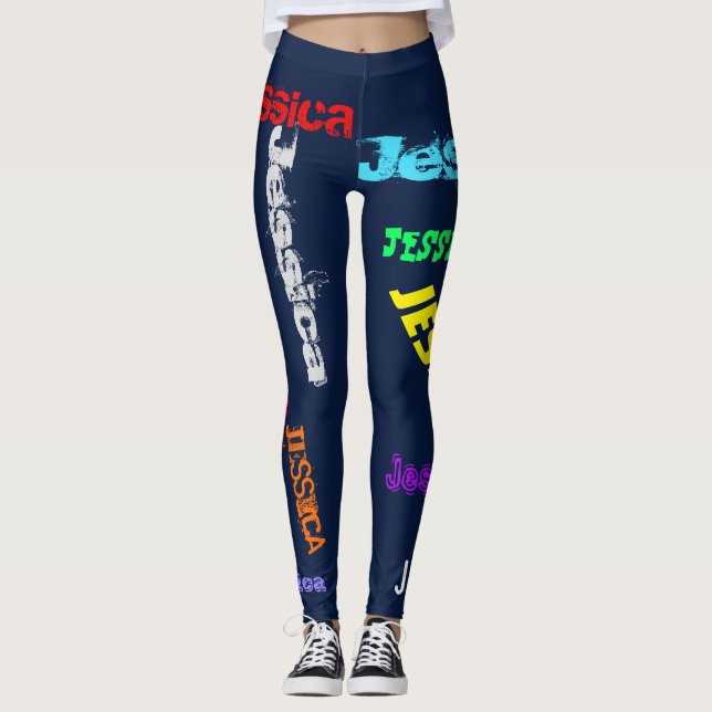 Personalisierter Wiederholname Schwarze fette Legg Leggings (Vorderseite)