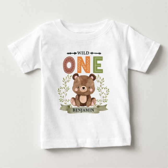 Personalisierter WILD ONE Waldbär Baby T-shirt (Vorderseite)