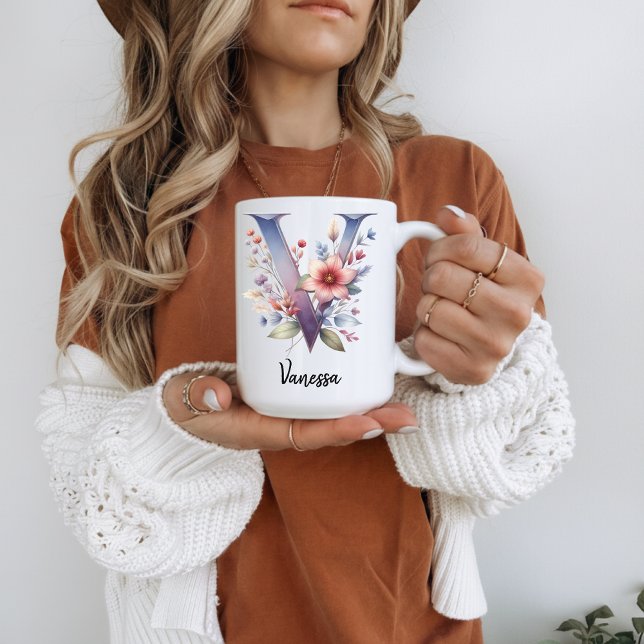 Personalisierter Wildblumen-Becher für Sie, Studen Kaffeetasse (monogram coffee mug, personalized mug for grandma, birthday mug gift, floral mug for her,)