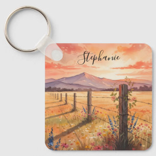 Personalisierter Wildblumen-Sonnenuntergangs-Anhän Schlüsselanhänger