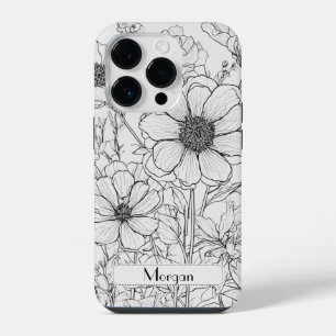 Personalisierter Wildblumenkranz weiß und schwarz iPhone 14 Pro Hülle