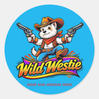 Personalisierter Wilder Westie-Cowboy-Hund  Runder Aufkleber