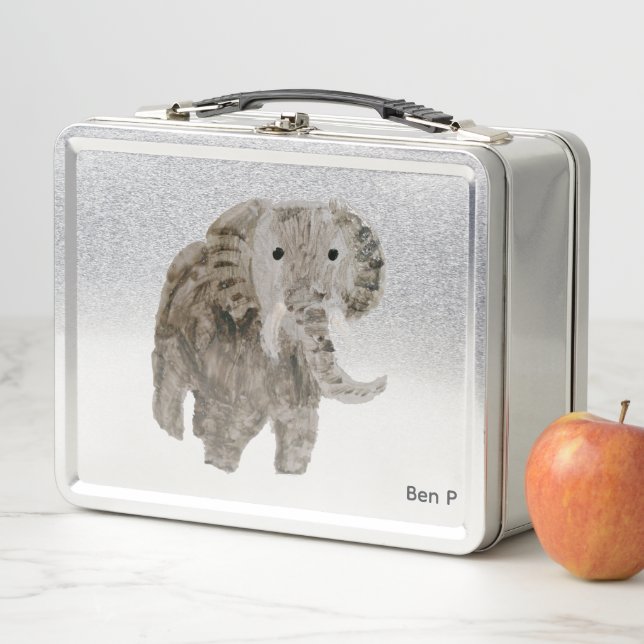 Personalisierter Wildtiergrauer Elefant Metall Brotdose (Beispiel)
