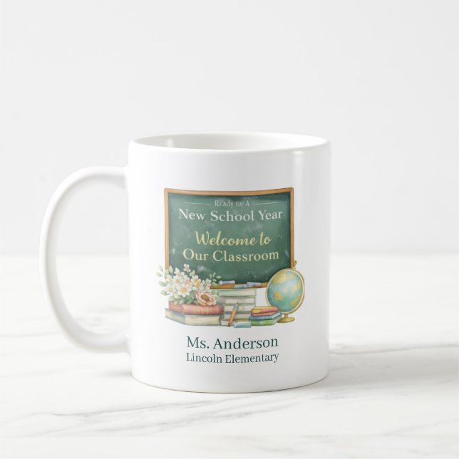Personalisierter Willkommensgruß im Klassenzimmer  Kaffeetasse (Links)