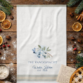Personalisierter Winter – Blaue Beeren-Botanik Geschirrtuch