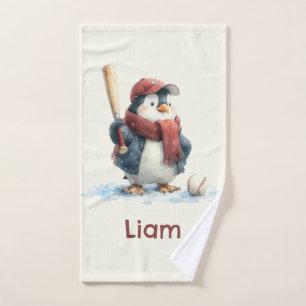 Personalisierter Winter-Pinguin-Baseball-Junior Badhandtuch Set