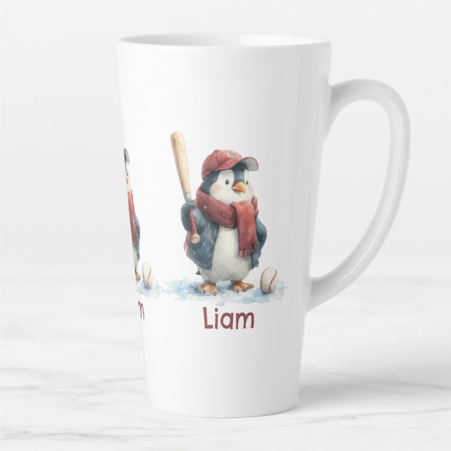 Personalisierter Winter-Pinguin-Baseball-Junior Milchtasse (Rechts)