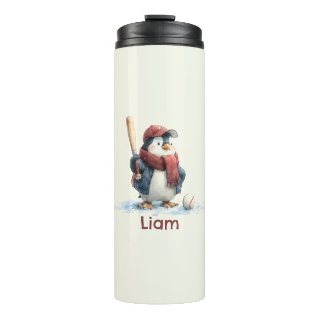 Personalisierter Winter-Pinguin-Baseball-Junior Thermosbecher (Vorderseite)