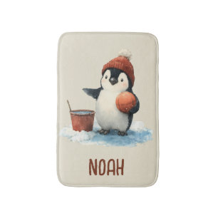 Personalisierter Winter-Pinguin-Basketball-Junior Badematte