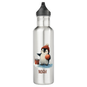 Personalisierter Winter-Pinguin-Basketball Kind Edelstahlflasche