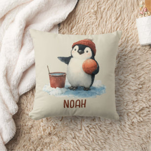 Personalisierter Winter-Pinguin-Basketball Kind Kissen