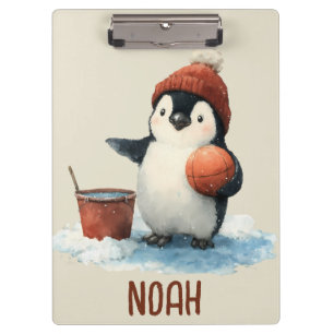 Personalisierter Winter-Pinguin-Basketball Kind Klemmbrett