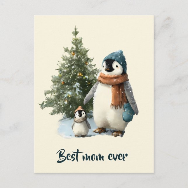 Personalisierter Winter-Pinguin „Beste Mutter alle Postkarte (Vorderseite)