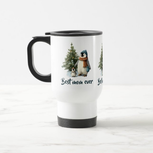 Personalisierter Winter-Pinguin „Beste Mutter alle Reisebecher (Links)