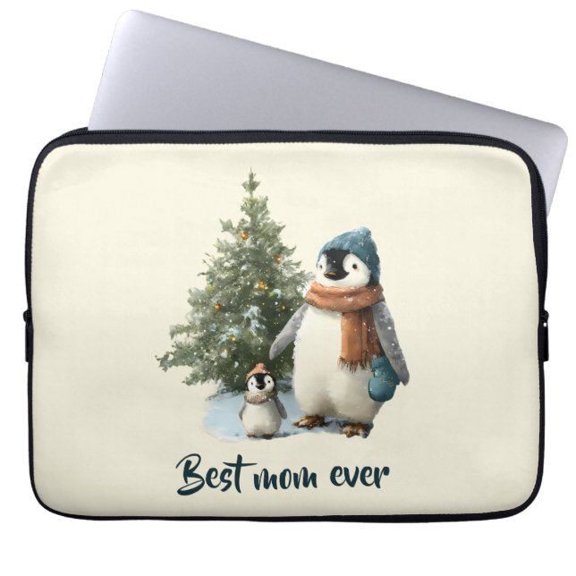 Personalisierter Winter-Pinguin „Beste Mutter über Laptopschutzhülle (Vorderseite)