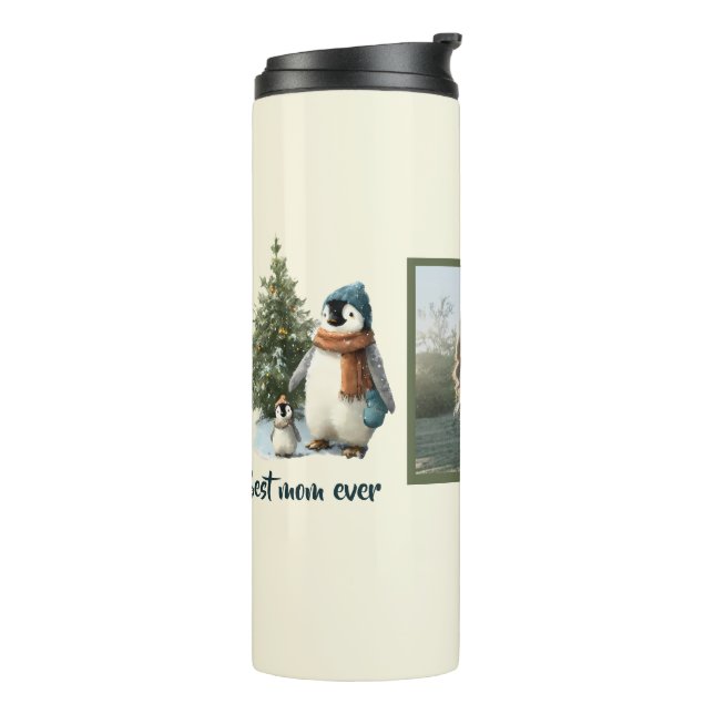 Personalisierter Winter-Pinguin „Beste Mutter über Thermosbecher (Nach links gedreht)