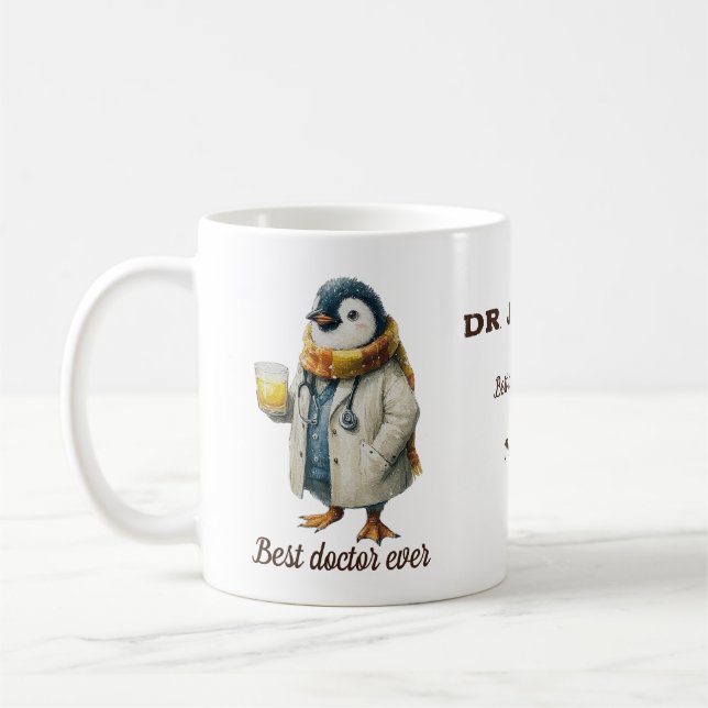 Personalisierter Winter-Pinguin „Bester Arzt überh Kaffeetasse (Links)