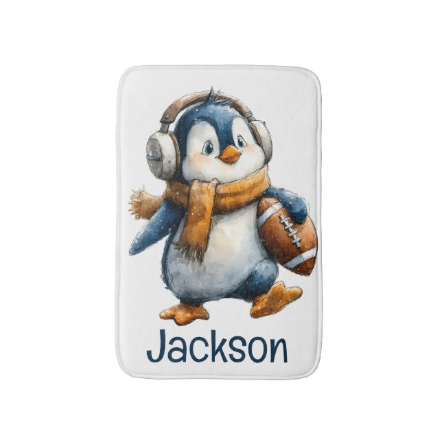 Personalisierter Winter-Pinguin-Fußball-Junior Badematte (Vorderseite Vertikal)