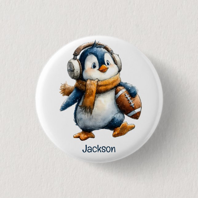 Personalisierter Winter-Pinguin-Fußball-Junior Button (Vorderseite)