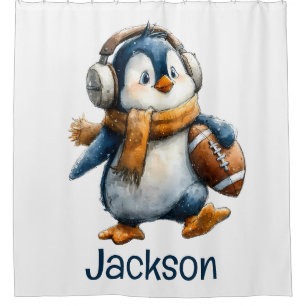 Personalisierter Winter-Pinguin-Fußball-Junior Duschvorhang