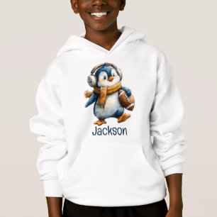 Personalisierter Winter-Pinguin-Fußball-Junior Hoodie
