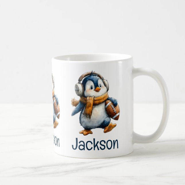 Personalisierter Winter-Pinguin-Fußball-Junior Kaffeetasse (Rechts)