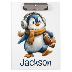 Personalisierter Winter-Pinguin-Fußball-Junior Klemmbrett
