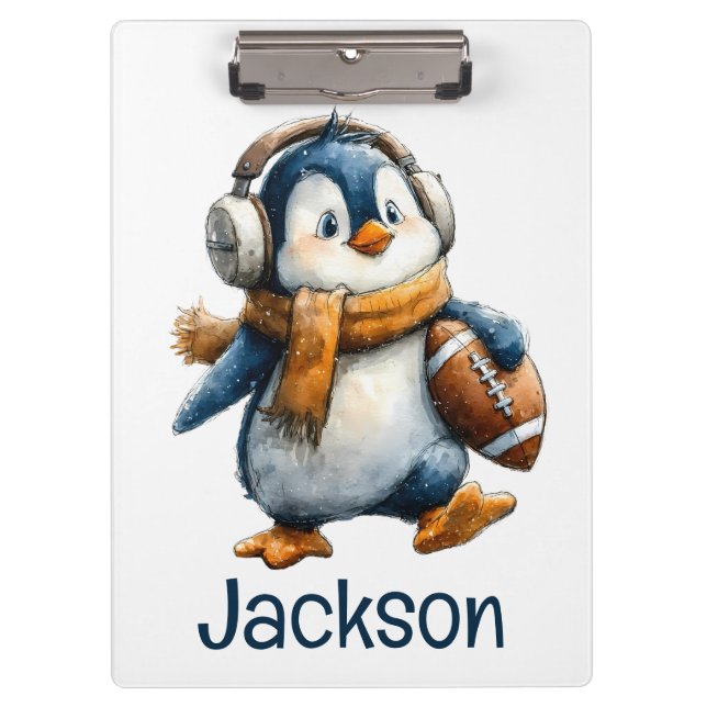 Personalisierter Winter-Pinguin-Fußball-Junior Klemmbrett (Vorderseite)