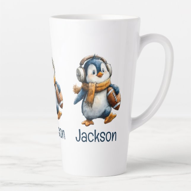 Personalisierter Winter-Pinguin-Fußball-Junior Milchtasse (Rechts)
