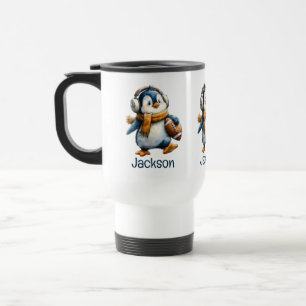 Personalisierter Winter-Pinguin-Fußball-Junior Reisebecher