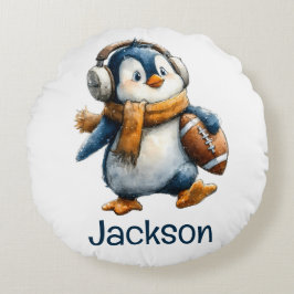 Personalisierter Winter-Pinguin-Fußball-Junior Rundes Kissen
