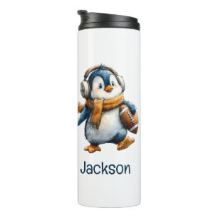 Personalisierter Winter-Pinguin-Fußball-Junior Thermosbecher