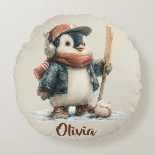 Personalisierter Winter-Pinguin-Softball-Junior Rundes Kissen