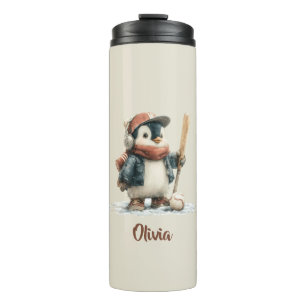 Personalisierter Winter-Pinguin-Softball-Kid Thermosbecher