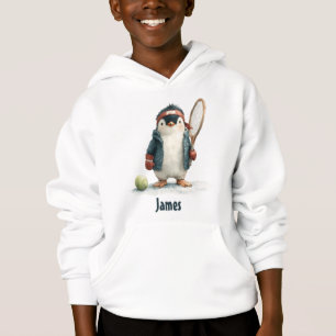 Personalisierter Winter-Pinguin-Tennis-Kid Hoodie