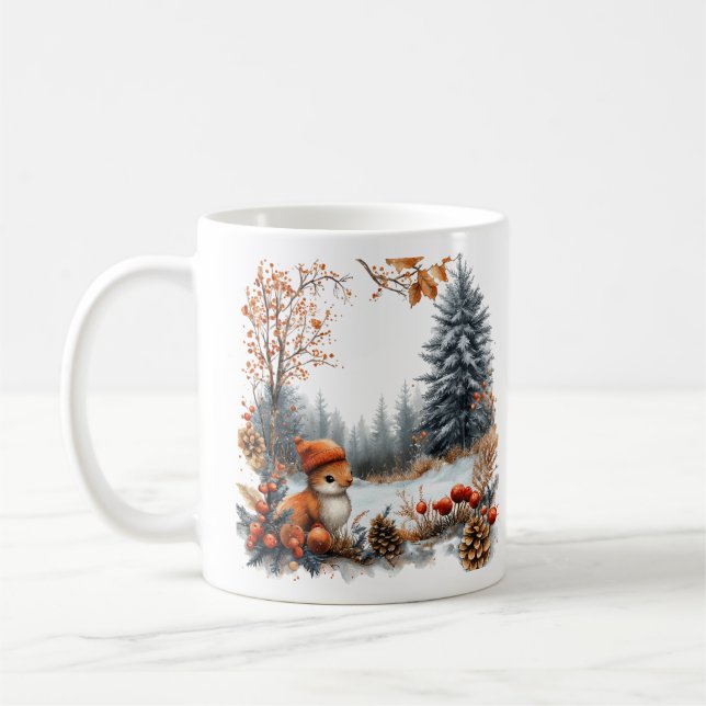 Personalisierter Wintereichhörnchen im gefrosteten Kaffeetasse (Links)