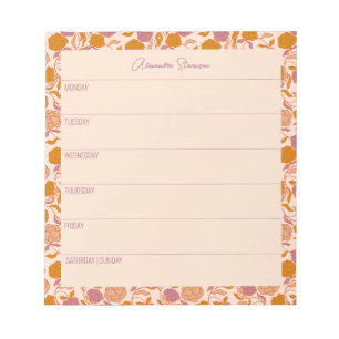 Personalisierter Wochenplaner Vintag Orange Floral Notizblock