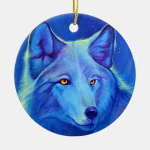 Personalisierter Wolf verziert   Blau-Wölfe Keramik Ornament
