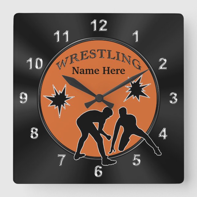 Personalisierter Wrestling Schlafzimmerdekor, KLIC Quadratische Wanduhr (Vorderseite)