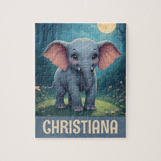 Personalisierter wunderlicher Baby-Elefant Puzzle (Vertikal)