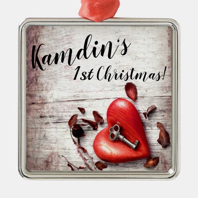 Personalisierter XMAS-Ornament-Land-Holzschlüssel  Ornament Aus Metall (Vorne)